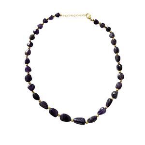 Stauer Lusso Polished Amethyst Stone Bead Necklace Purple Gold Tone 18"